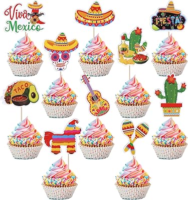 Sykyctcy Lot of 40 fiesta cupcake decorations, cacti, donkey, maraca, sombrero, pepper guitar, cupcake peaks for the theme of the Mexican fiesta, prenatal celebration, birthday, cake decoration supplies.. DIAYTAR NIGERIA: Where every search leads to affordable products delivered promptly across Nigeria.