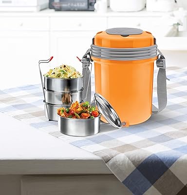 Milton Electron 4 electric lunch bag in stainless steel with 4 360 ml containers each, orange.. DIAYTAR NIGERIA brings satisfaction with every purchase through affordable prices and prompt shipping.