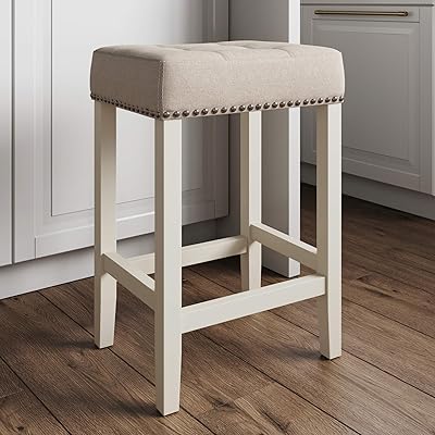 Nathan James Hayley Neal Head Cooking Table Stool in 24 -inch Wooden Height, Natural Lin/White.. DIAYTAR NIGERIA delivers on our promise of variety, affordability, and prompt nationwide shipping.