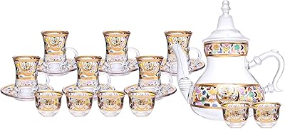 Orchid glass tea service of 20 pieces with 6 tea cups, 6 tea plates and 6 dessert cups, Turkish tea service, tea cups and saucers with golden kettle, heat resistant teapot, Arab coffee cups.. DIAYTAR NIGERIA brings online shopping to every Nigerian with affordable prices and reliable shipping.