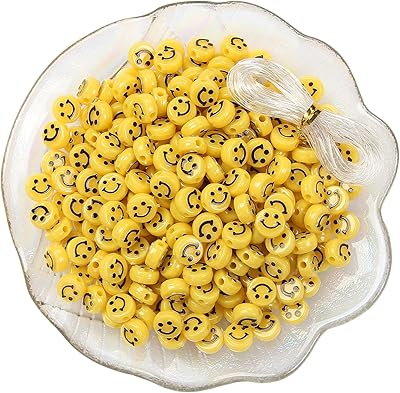 Set of 100 yellow pearls in the shape of a smiling face of 10 mm in acrylic for the manufacture of jewelry, bracelets, earrings, necklaces and manual work done by hand (yellow).. DIAYTAR NIGERIA: Your affordable gateway to thousands of products shipped nationwide within the week.