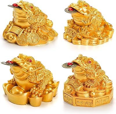 Zhenfen 4 pieces Feng shui silver frog and lucky room, frog richness charm figurine desk decoration at home lucky gifts, gold.. DIAYTAR NIGERIA: Bringing the marketplace to every Nigerian with affordable prices and quick delivery.
