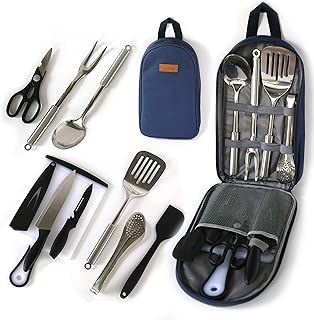 Set of camping kitchen utensils and outdoor kitchen equipment - 10 -room kitchen utensils, compact and portable transport case - for camping, hiking, motorhome, travel, barbecue, grilling - stainless steel accessories - fork, spoon, knife, etc... DIAYTAR NIGERIA: Where affordability meets variety, with thousands of products delivered in less than 8 days.