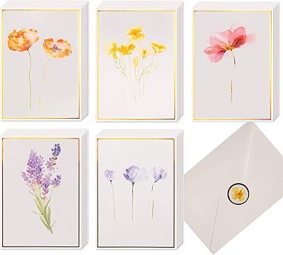 40 united floral cards, 4 x 6 ", matching artistic watercolor and gold leaf for all occasions, large pack of virgin notes cards with floral pattern with envelopes and labels.. DIAYTAR NIGERIA: Where smart shoppers find everything they need at prices they can afford.