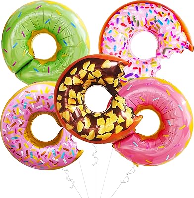 Kit of aluminum balloons with large donuts - 21 ", package of 5 | Donut Time with colored balloon in the shape of a pink, green and brown donut | Multicolored party supplies for birthdays and prenatal celebrations.. Experience the ease of modern shopping with DIAYTAR NIGERIA's comprehensive platform and quick delivery.