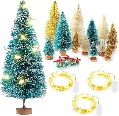 20pccs mini artificial Christmas tree with luminous pine bottle garland with wooden base.. DIAYTAR NIGERIA brings the marketplace experience online with affordable and reliable delivery service.