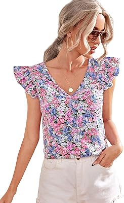 Georgletter blouse for women with flying floral print blocked hem and short sleeves on the shoulders.. Shop across categories at DIAYTAR NIGERIA with the confidence of affordable prices and delivery within 8 days.