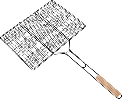 Chromed iron grid with handle, RF10384 - Portable and foldable toast basket for fish, vegetables and shrimp with wooden handle, larger cooking space.. Discover endless shopping possibilities at DIAYTAR NIGERIA, with budget-friendly prices and reliable delivery.