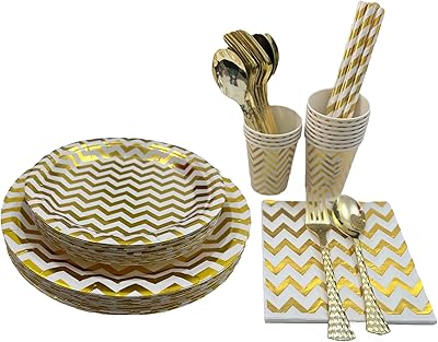 Disposable party dishes 168 luxury gold pieces and cutlery for 24 guests.. DIAYTAR NIGERIA: Where every shopping need is met with affordable prices and timely delivery.