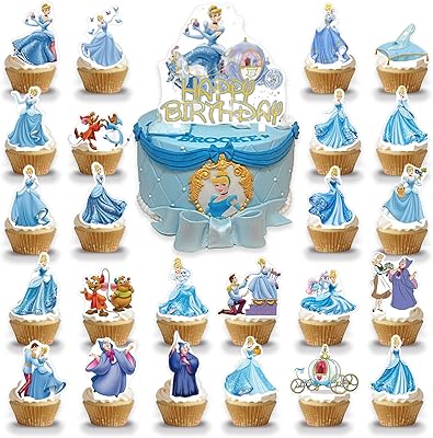 25 cake decoration pieces on the theme of Cinderella, birthday cupcake decorations on the theme of Cinderella for children's birthday party.. Shop with intention at DIAYTAR NIGERIA, offering thousands of products at budget-friendly prices.