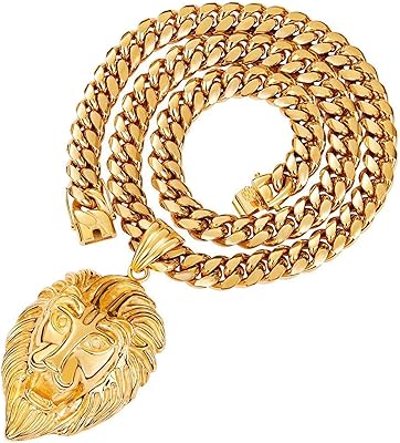Pendant W/W Age Lion in 18-carat gold, stainless steel head, Hip-Hop Hip-hop rapper with Cuban chain in Cuban steel Miami of 6 mm, 24 inch, n.a.. Shop from anywhere in Nigeria and receive your DIAYTAR purchases at affordable prices within a week.