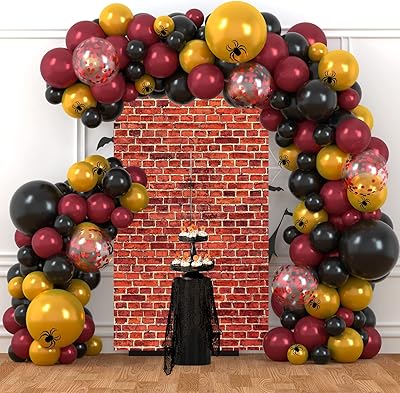 Kit de Garland of Magician School Balls, Ballen Bordeaux Pearls Rouge Rouge Gold with red brick wall, birthday party decorations.. DIAYTAR NIGERIA brings the market to your screen with thousands of affordable products delivered to your door.