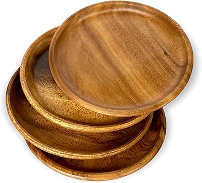 Rightmart wooden plates, aperitif plate, snack service, charger, accompaniment plate, bread and butter plate, sandwich, salad, dessert, lot of 4, handcrafted, medium round acacia wood 8 ".. DIAYTAR NIGERIA makes quality accessible with our affordable prices and dependable delivery service.