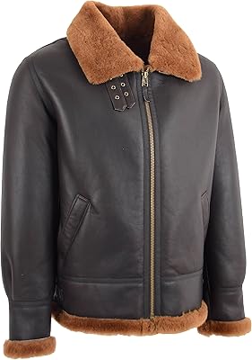 Flying leather jacket for brown men in sheepskin true B3 Bomber Aviator Ginger Shearling Coat Colter.. Why wait? Get your order in 5–8 days with DIAYTAR Nigeria.