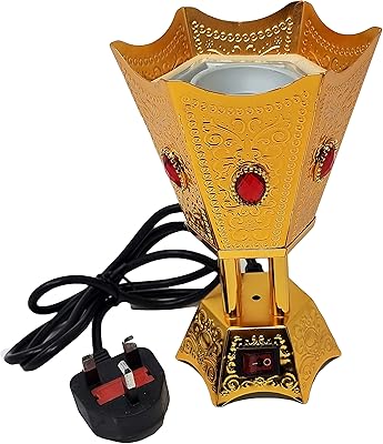 Electric incense burner adapted to the Arab oud wood shavings, oud powder and resin - British socket - (gold).. Shop efficiently with DIAYTAR NIGERIA, offering thousands of products at unbeatable prices delivered promptly.