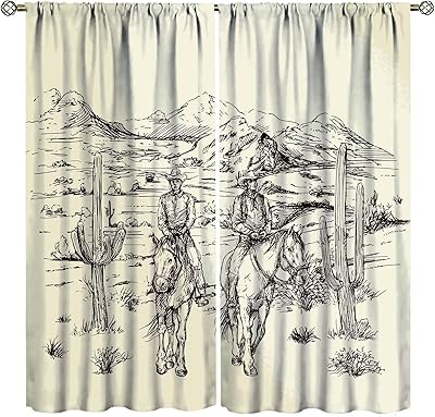 Western curtain rustic motive painted by the American farm desert with cowboys.. Your shopping dreams realized through DIAYTAR NIGERIA's affordable platform with reliable delivery times.
