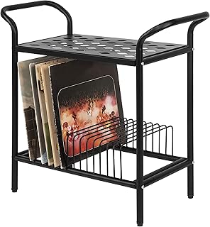 Mygift Modern Tourno Disque Support in high quality matt black metal with display for vinyl disc organizer, platinum display at 2 levels.. DIAYTAR NIGERIA combines affordability with convenience, delivering your purchases within 5-8 days.