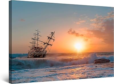 Wall art on canvas starttonite - Large boat at sunset - Decorative living room painting 32 "x 48".. Experience hassle-free shopping with DIAYTAR NIGERIA's user-friendly platform and prompt delivery service.