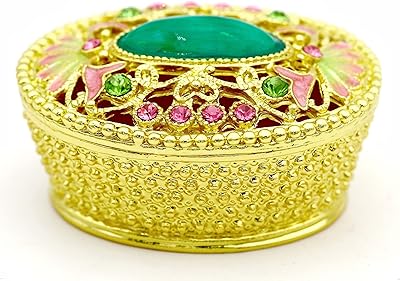 JWT Astyle - Golden oval jewelry box with a hinge, crystal collector jewelry box, elegant vintage decorative box, earrings and necklaces, souvenir organizer, interior decoration gift... DIAYTAR NIGERIA: Where every shopping need is fulfilled with affordable prices and nationwide shipping.
