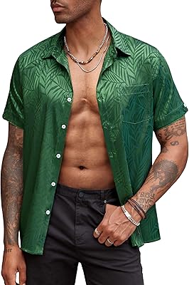 Summer shirts for men with short sleeves in jacquard silk satin beach shirt relaxed buttoned.. Quick delivery. Quality products. Great deals. That’s DIAYTAR Nigeria.