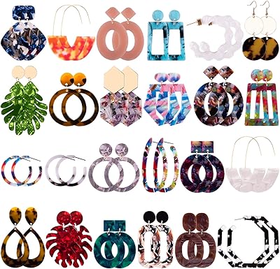 24 pairs of pending earrings in acrylic resin, Bohemian Creole Ear Ears with Multi-Polygonian Design for Women.. Shop confidently with DIAYTAR NIGERIA, offering affordable prices and reliable delivery within a week.