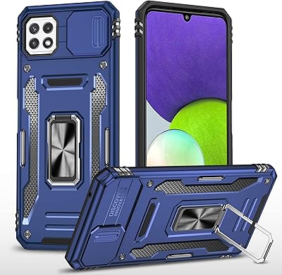 Sliding camera shell for Samsung Galaxy A22 5G, support with integrated magnetic ring, 360 -degree rotation, anti -navy protection shell, navy blue.. DIAYTAR NIGERIA delivers on convenience and affordability with our reliable nationwide shipping.