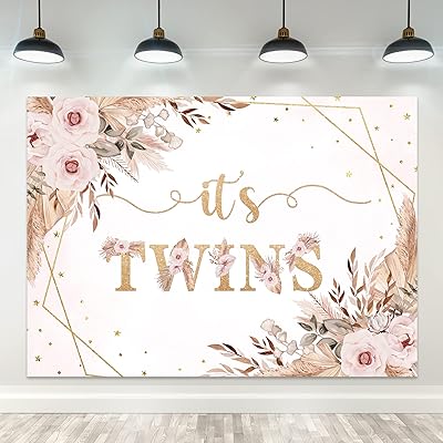 Riyidecor it's twins backdrop for prenatal party 2.1 x 1.5 m in pink polyester floral fabric for girls blush pampas grass water watercolor festival newborn baby background background banner photo shoot shoot.. DIAYTAR NIGERIA: Making online shopping accessible with affordable prices and nationwide delivery service.