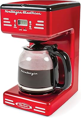 Programmable coffee maker Nostalgia Retro 12 cups with LED screen, automatic stop and warm support, stop and service function, red.. DIAYTAR NIGERIA brings the market to your fingertips with affordable prices and prompt delivery service.