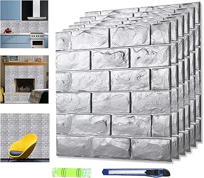 11 Parts 3D self-adhesive 3D wall panels to take off and glue, printable silver brick design and waterproof for bedroom, bathroom, kitchen, fireplace (1.8 square feet cover).. DIAYTAR NIGERIA delivers happiness in 5-8 days with our affordable and diverse product range.