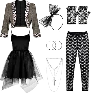 Set of costumes for women from the 80s, dress, vest, headband, collar, jarretella, leggings, gloves, theme of Halloween costume in the 80s.. DIAYTAR NIGERIA: Your trusted e-commerce partner with extensive product choices and affordable delivery.