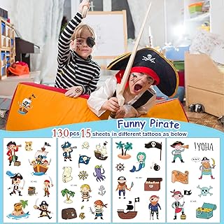 Temporary children's tattoos - 15 sheets | Birthday party supplies for girls and boys, pirate tattoo sticker, party gift kit (15 sheets 130 pieces).. Unlock a world of affordable products with DIAYTAR NIGERIA's expansive e-commerce platform.