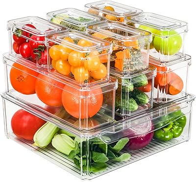 B-Wave refrigerator organizer, refrigerator storage bins with lids, transparent containers for storage of food, drinks and vegetables, pack of 10.. DIAYTAR NIGERIA brings the marketplace to every Nigerian home with affordable prices and quick delivery.