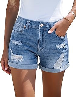 Torn denim shorts for women, high waist and crossed hem, blue denim.. Browse, shop, and receive — DIAYTAR Nigeria keeps it simple.