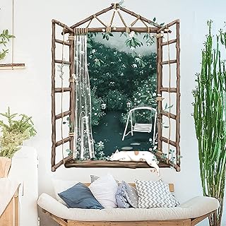 Wall sticker of false forest landscape window, sleeping cat on the window sill, removable wall sticker of green plants for bedroom and living room decoration.. Nigeria’s trusted store online — DIAYTAR Nigeria never disappoints.