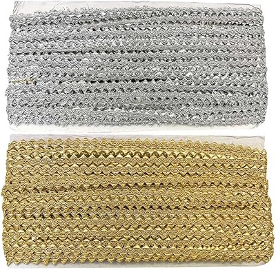Set of samosa gota patti lace embellishment rollers for blouses, sares, kurtis and silver and gold color dresses 1.1 cm 36 meters (2 rolls).. Your shopping journey simplified with DIAYTAR NIGERIA's vast selection and budget-friendly shipping.