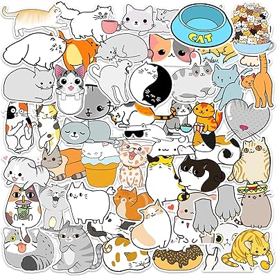 Waterproof vinyl stickers for laptop, car, skateboarding, motorcycle, mobile, mac, keyboard, car, luggage, cute cat stickers (50pcs).. DIAYTAR NIGERIA provides endless shopping possibilities with affordable prices and prompt delivery service.