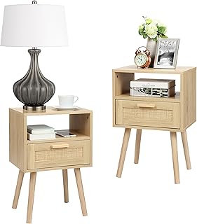 Venhome batch of 2 auxiliary tables, auxiliary table, auxiliary table with decorative drawers in handmade rattan, wooden table with bedroom storage, natural color.. Make shopping fun and stress-free with DIAYTAR Nigeria.