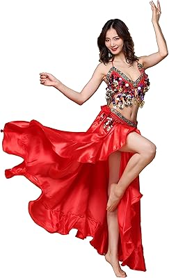 Set of belly dance costumes made up of a bra, a skirt, a scarf and a satin dance skirt.. Shop from Nigeria's largest product selection at DIAYTAR, with budget-friendly prices and swift delivery.