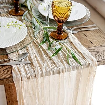 Cotton fabric table 4m, 90x400cm beige wedding table runner, bohemian gauze table runner, transparent rustic table decoration for romantic wedding, baby shower, birthday party.. DIAYTAR NIGERIA: Where shopping dreams become reality with budget-friendly prices and prompt delivery.