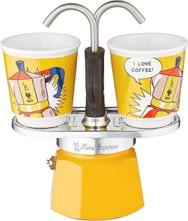 Bialetti - Mini Express Liechtenstein: Moka set including a 2 cup coffee maker (3 oz), yellow, aluminum.. DIAYTAR NIGERIA delivers more than products - we deliver affordable solutions within days.