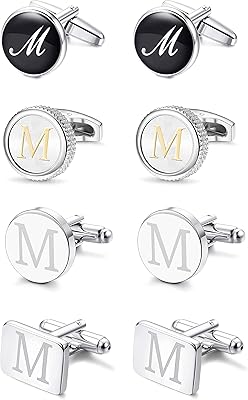 4 pairs of cufflinks engraved for shirts with initial letters for men, cufflinks for shirt, alphabet cufflinks, cufflinks for dazzling tuxedo, business wedding, Father's Day.. DIAYTAR NIGERIA promises affordability and variety with every purchase, delivered in 5-8 days.