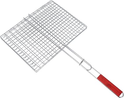 Chromed iron grill with wooden handle, portable foldable grill basket for fish, vegetables and shrimps, larger cooking space, RF10380.. DIAYTAR NIGERIA: Where quality meets affordability, with thousands of products delivered in less than 8 days.