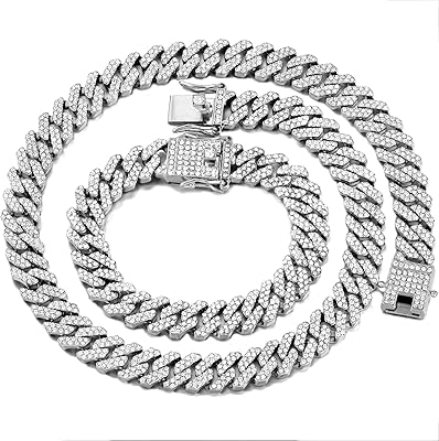 2 pieces with Cuban Men Cuban Male Chain, Cuban Mids' Gifts with 12 mm Diamond Claws, Ice Bracelet, Miami Cuban Mixe and Women's Meillon Chain, Hip Hop jewelry.. Experience retail satisfaction with DIAYTAR NIGERIA's comprehensive platform and prompt shipping service.