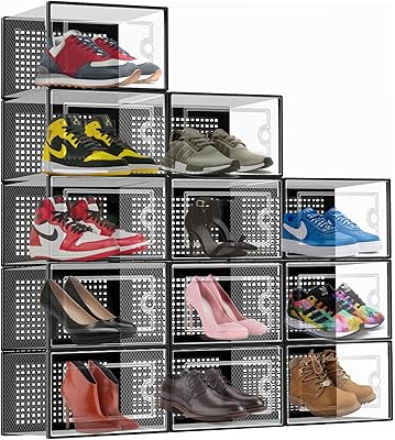Jostor black shoe storage box - Set of 12 stackable shoe boxes to organize and exhibit the cupboard, foldable shoe organizing container (12 black parts).. Discover the joy of choice with DIAYTAR NIGERIA's extensive selection and budget-friendly shipping.