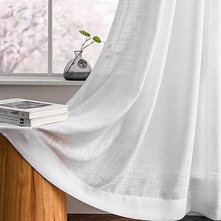 Melodyox 84 "Long semi-transparent curtains woven in white linen for living room bedroom natural linen curtains with curtain rod, 52 x 84" (2 panels).. From daily needs to rare finds, DIAYTAR Nigeria brings it to your door.