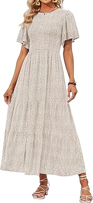 Summer dress for women 2023, relaxed floral print, short sleeves, slim, round neck, high waist, ample dress.. You deserve better shopping — choose DIAYTAR Nigeria today.