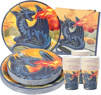 Dragon party supplies (for 24 people) flat plates with dessert cups and towels... Discover the perfect shopping balance at DIAYTAR NIGERIA with competitive prices and prompt delivery.