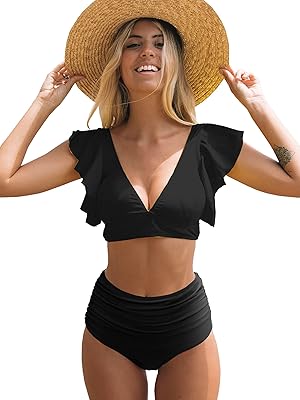 Two -room swimsuit on ruffled and high waist for women, tropical print.. Shop with confidence at DIAYTAR NIGERIA, enjoying competitive prices and delivery within 8 days.