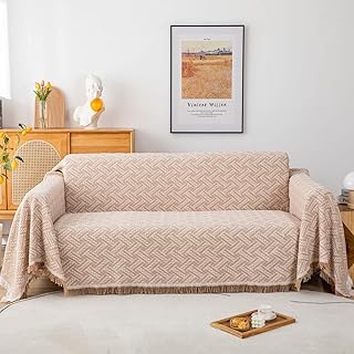Sofa cover, sofa cover, large sofa cover 2-3 seats, knitted coverage with multi-purpose fringes for sofa, bed and chair 180x230 cm, beige.. DIAYTAR NIGERIA makes quality accessible with our extensive catalog and competitive delivery rates.