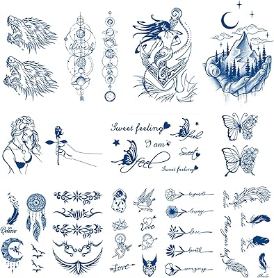 Dayoung 12 semi-permanent tattoo sheets, temporary dark blue tattoo stickers for men and women, realistic tattoo with long-term vegetable ink 1 to 2 weeks (style 4).. DIAYTAR NIGERIA combines affordability, variety, and convenience with nationwide delivery services.